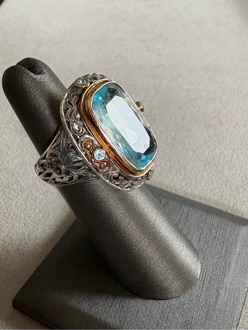 Konstantino Blue Topaz Sterling Silver 18K Gold Cocktail Ring - - Picture 7 of 12
